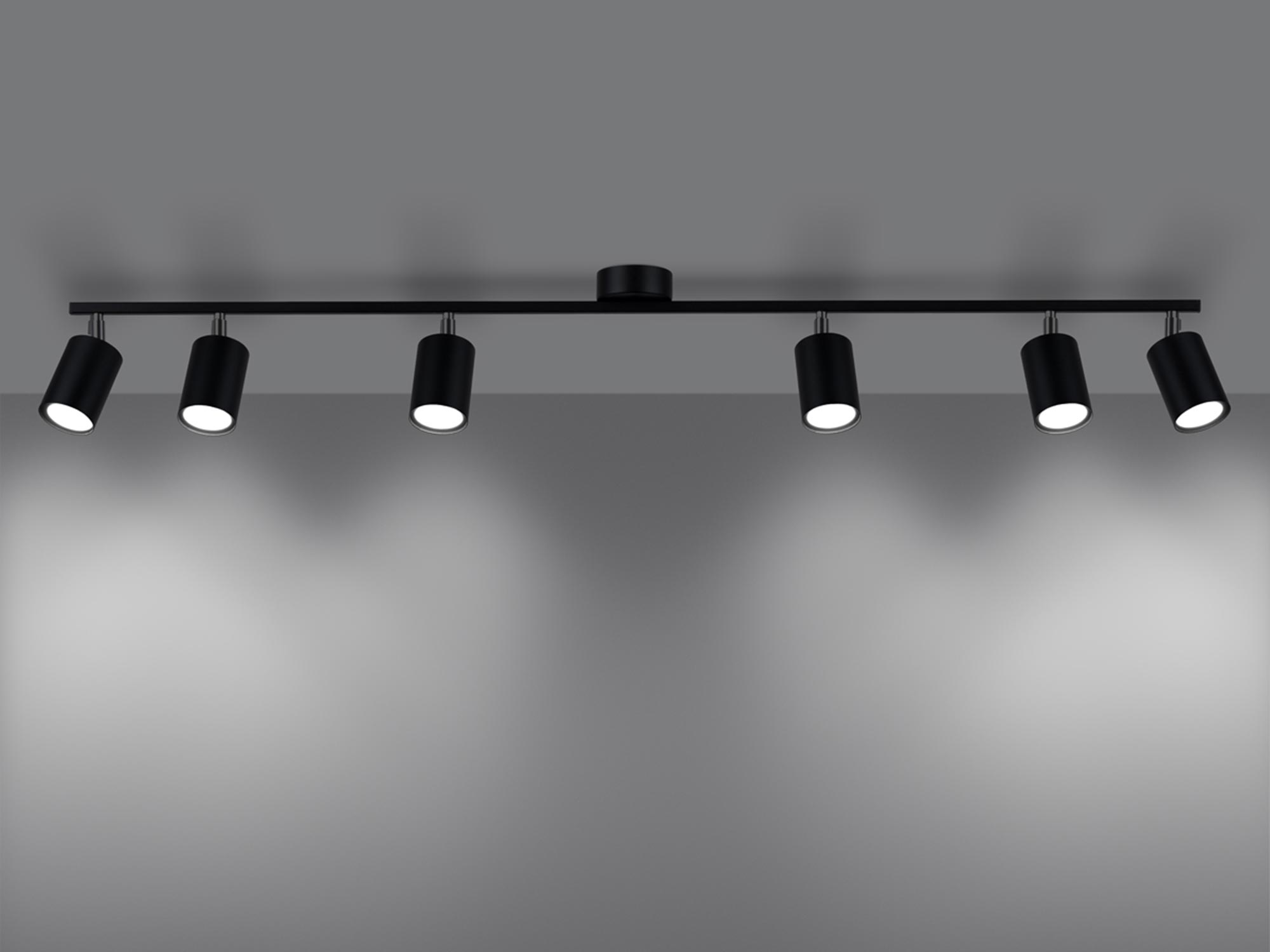 Czarna szynowa lampa sufitowa z regulowanymi reflektorami Czarna szynowa lampa sufitowa z regulowanymi reflektorami