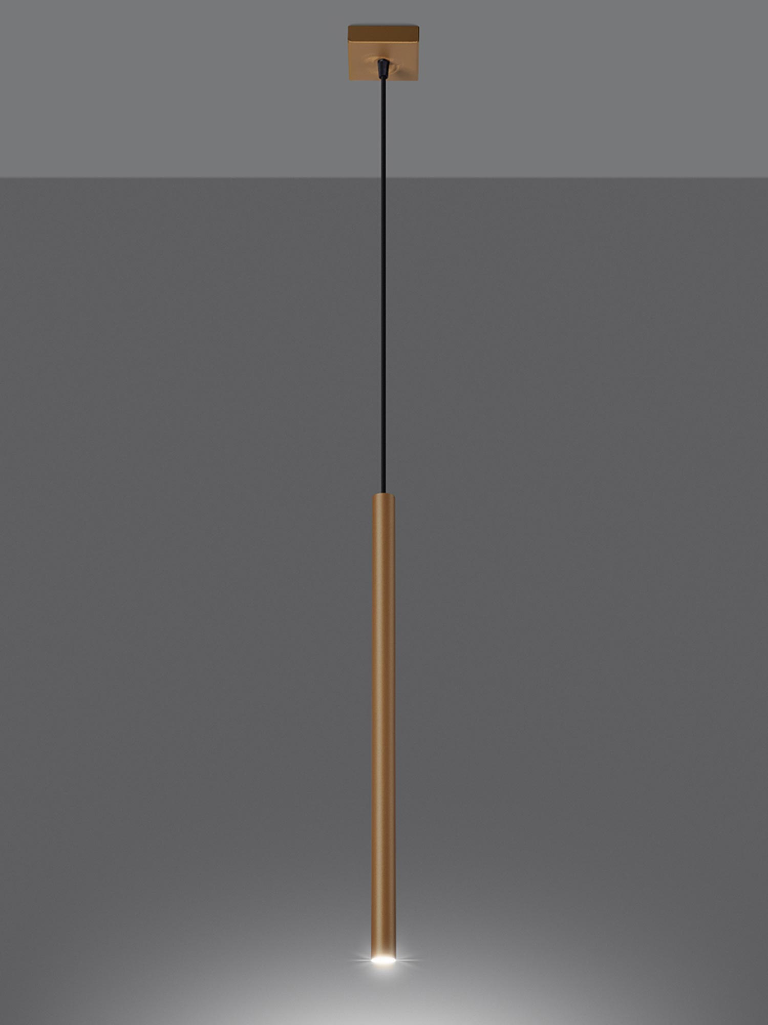 Złota tuba LED zamontowana na tle grafitowej ściany Złota tuba LED zamontowana na tle grafitowej ściany