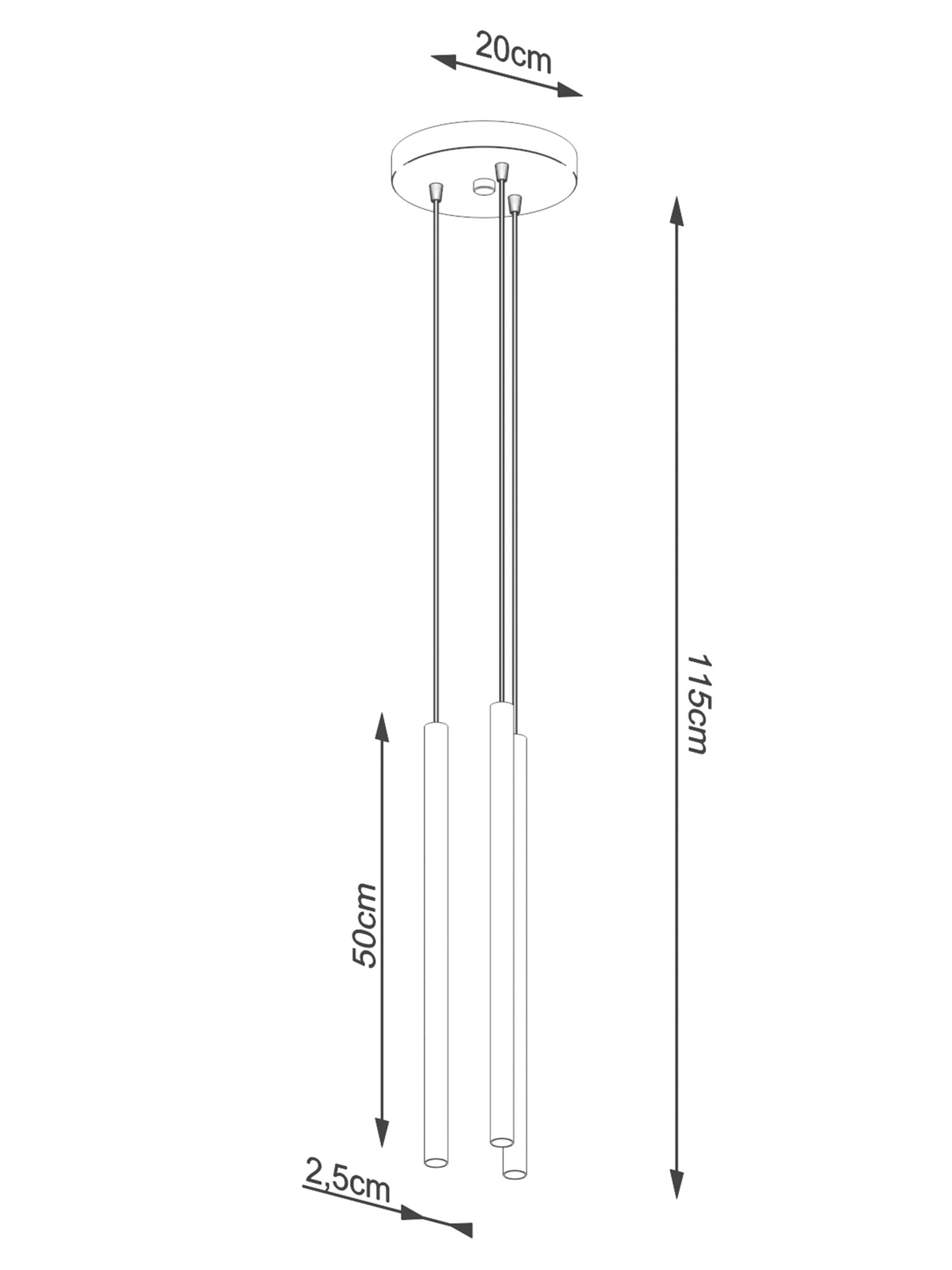 Schemat wysokości dla pojedynczej tuby LED Schemat wysokości dla pojedynczej tuby LED