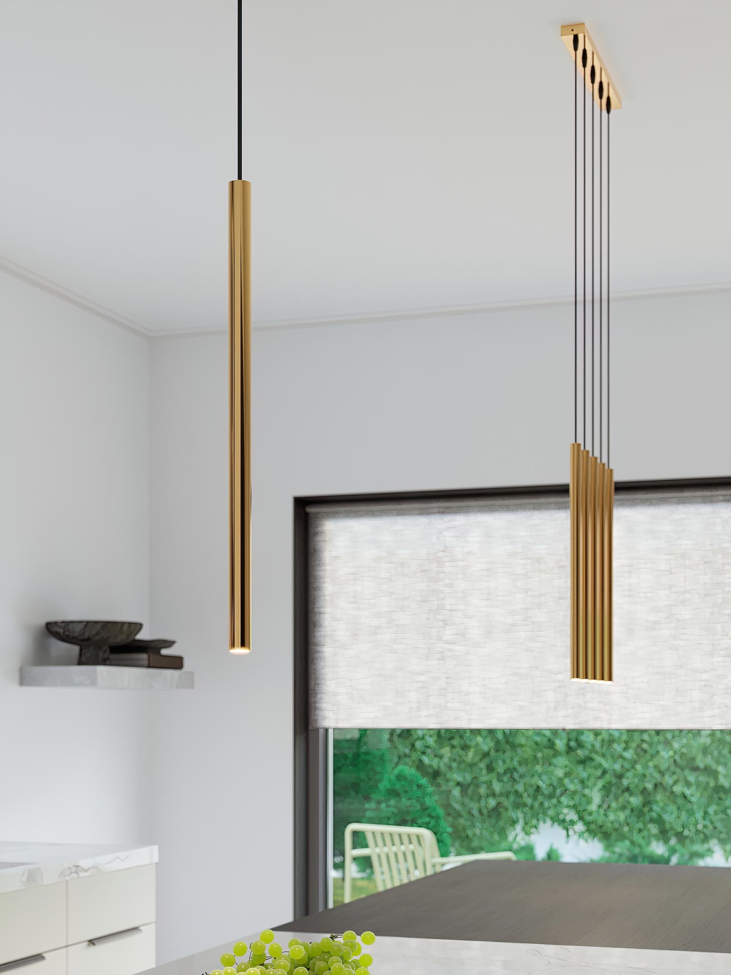 Złota lampa wisząca LED tubowa z pojedynczym zawiesiem Złota lampa wisząca LED tubowa z pojedynczym zawiesiem