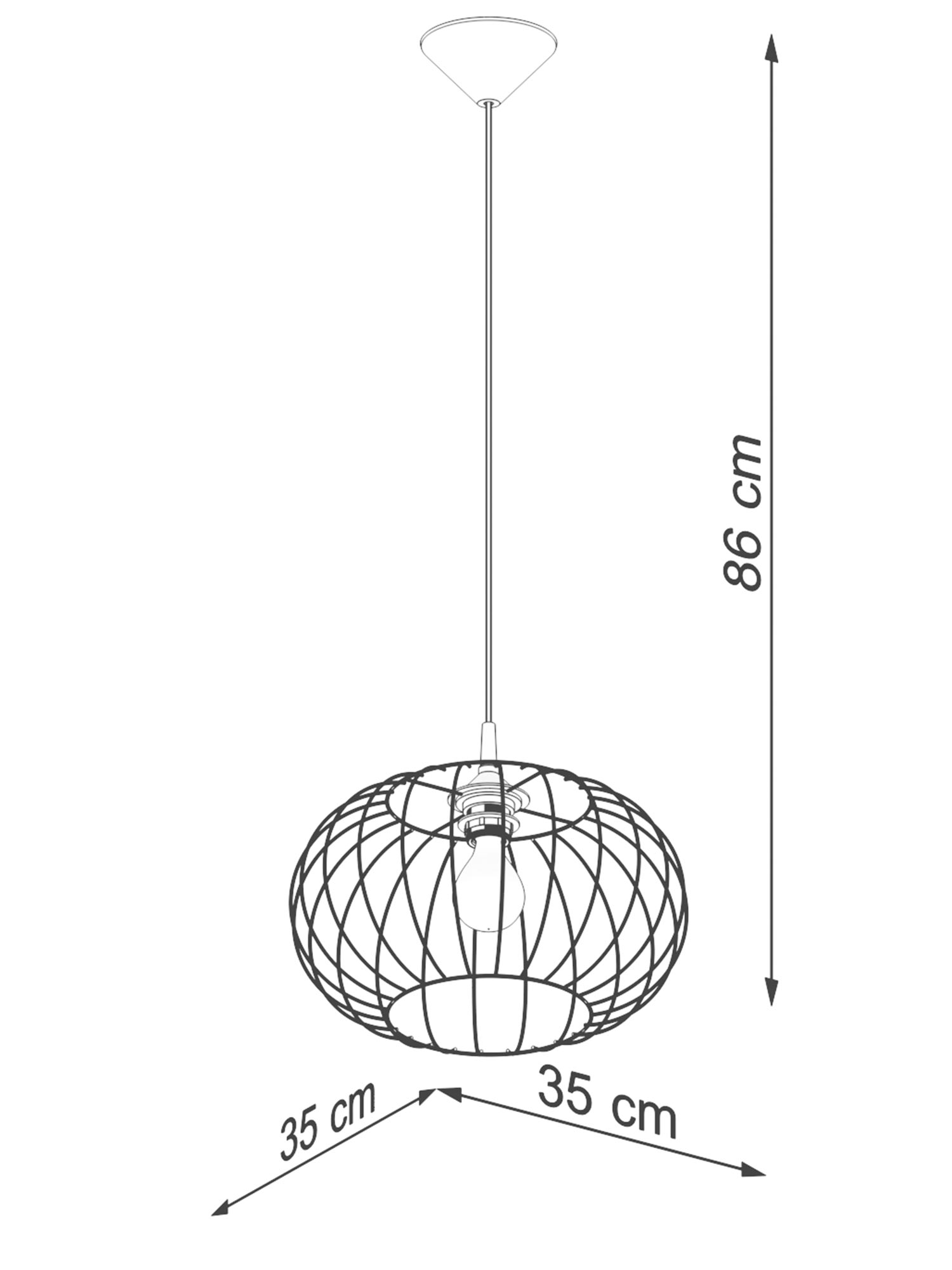 Rysunek techniczny drucianej lampy wiszącej, kula o wys. 86 cm Rysunek techniczny drucianej lampy wiszącej, kula o wys. 86 cm