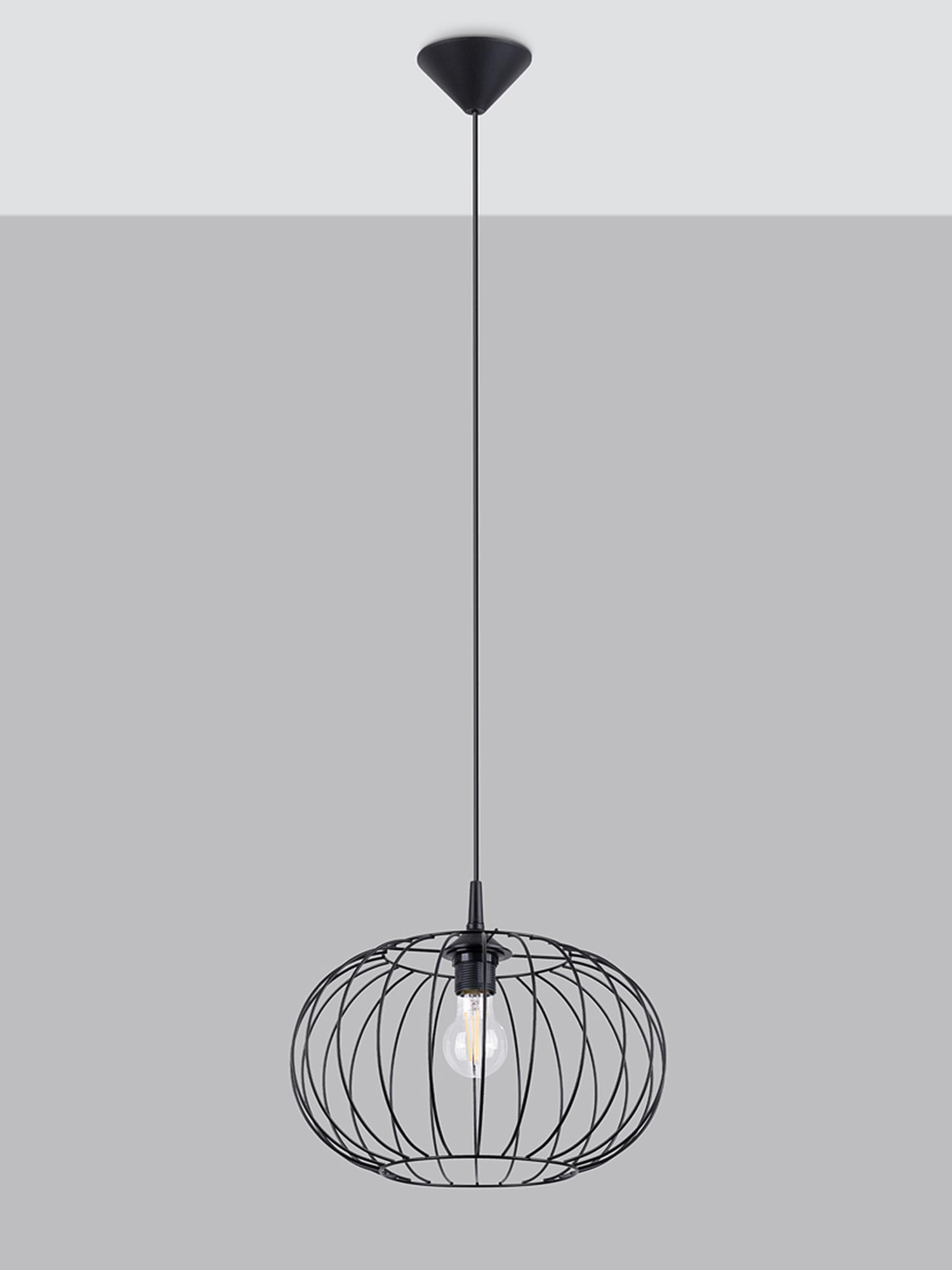 Lampa wisząca z kloszem w kształcie elipsy z drutu stalowego Lampa wisząca z kloszem w kształcie elipsy z drutu stalowego