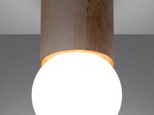 Miniaturka 2 - Lampa sufitowa z drewnianą podstawą i mlecznym światłem LED