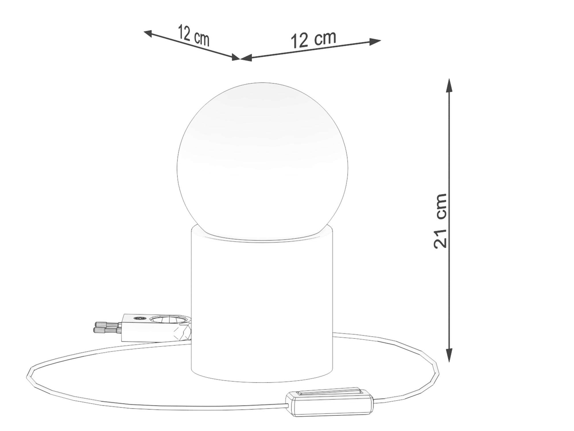 Techniczny schemat lampki LED z wymiarami 21 × 12 cm Techniczny schemat lampki LED z wymiarami 21 × 12 cm