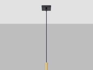 Miniaturka 3 - Pojedyncza złota lampa LED zawieszona w minimalistycznym wnętrzu