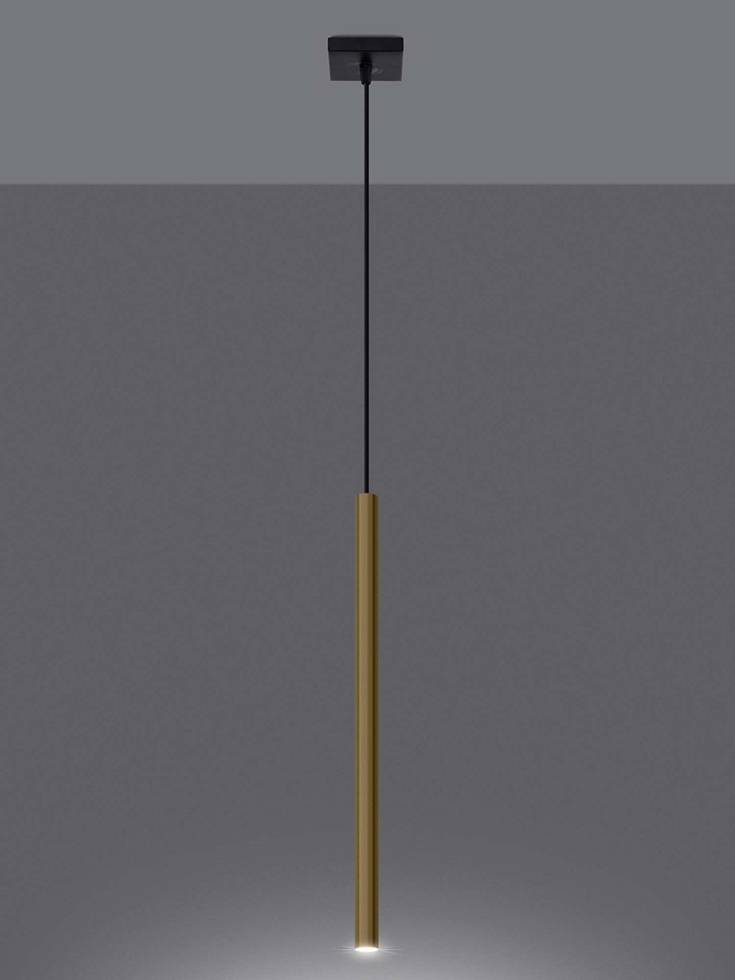 Złota tuba LED na tle szarej ściany, nowoczesna aranżacja Złota tuba LED na tle szarej ściany, nowoczesna aranżacja