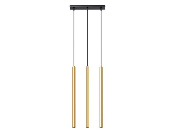 Lampy wiszące LED w kuchni z czarno-złotym kontrastem