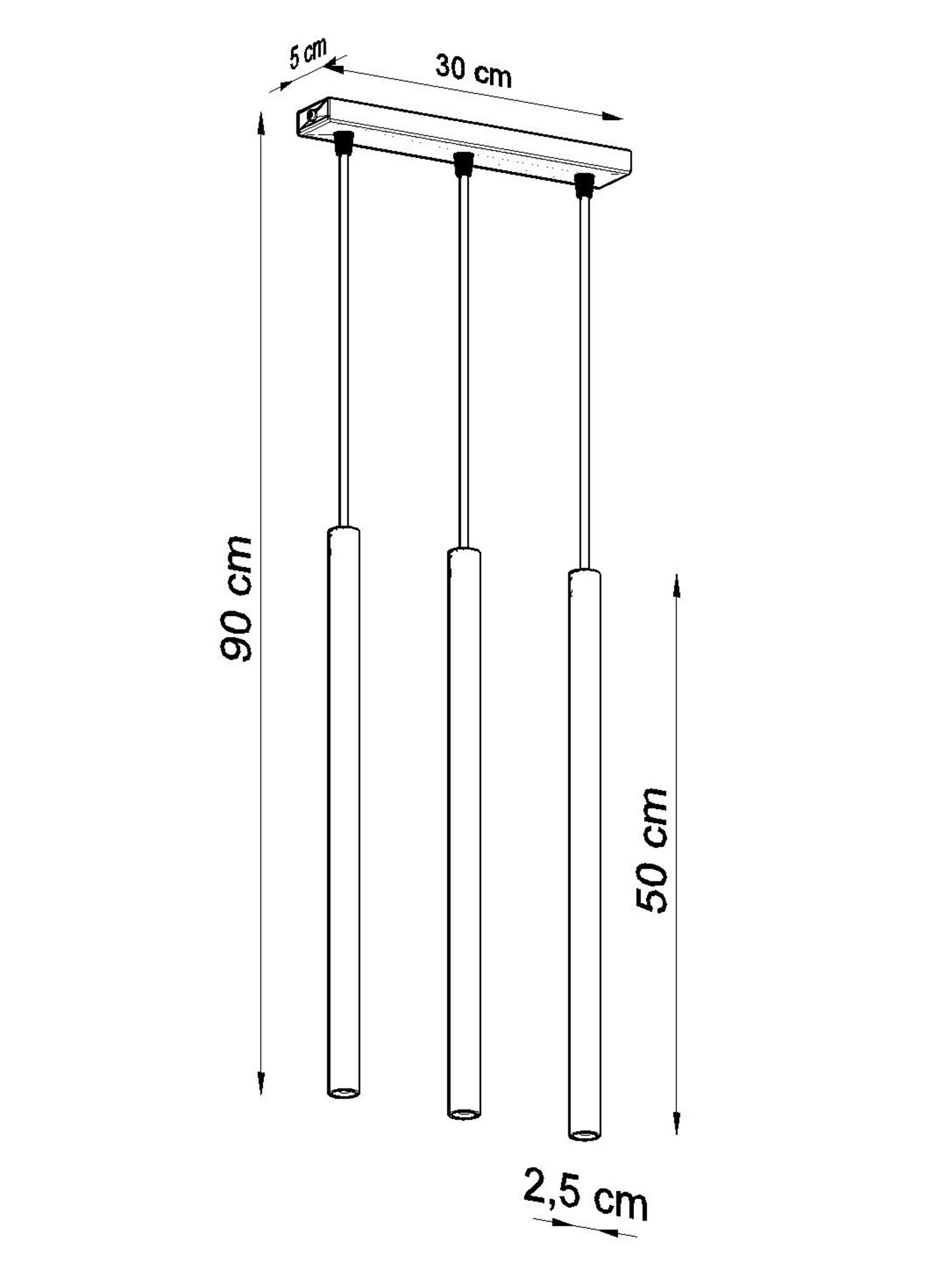 Schemat techniczny z wymiarami dla lamp wiszących LED Schemat techniczny z wymiarami dla lamp wiszących LED
