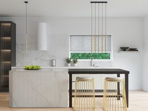Miniaturka 6 - Złote lampy wiszące tubowe w eleganckiej kuchni