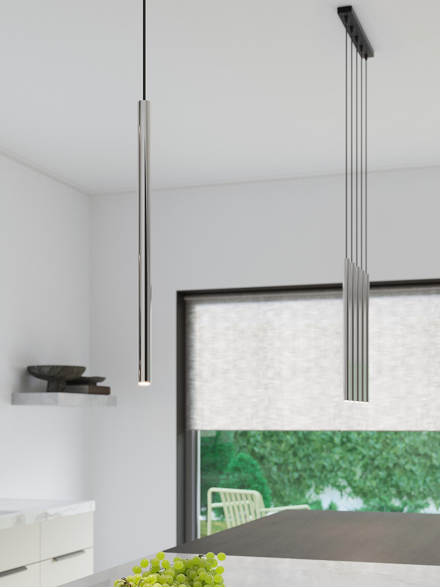 Lampa wisząca tubowa w czarnym kolorze nad stołem kuchennym Lampa wisząca tubowa w czarnym kolorze nad stołem kuchennym