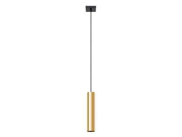 Złota lampa wisząca tuba z czarnym przewodem, styl nowoczesny