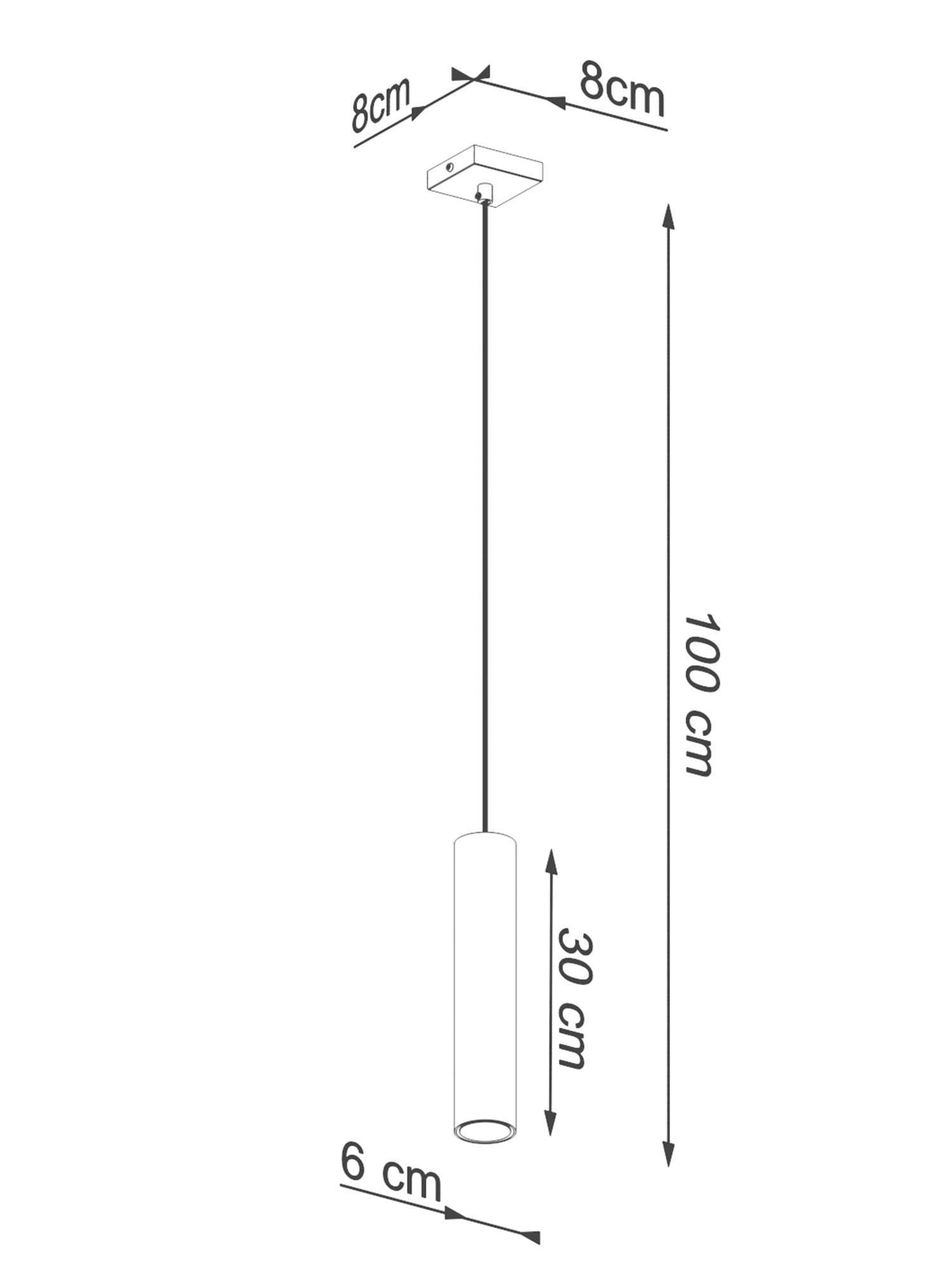 Techniczny rysunek lampy tuba 30 cm – długość zawiesia 100 cm Techniczny rysunek lampy tuba 30 cm – długość zawiesia 100 cm