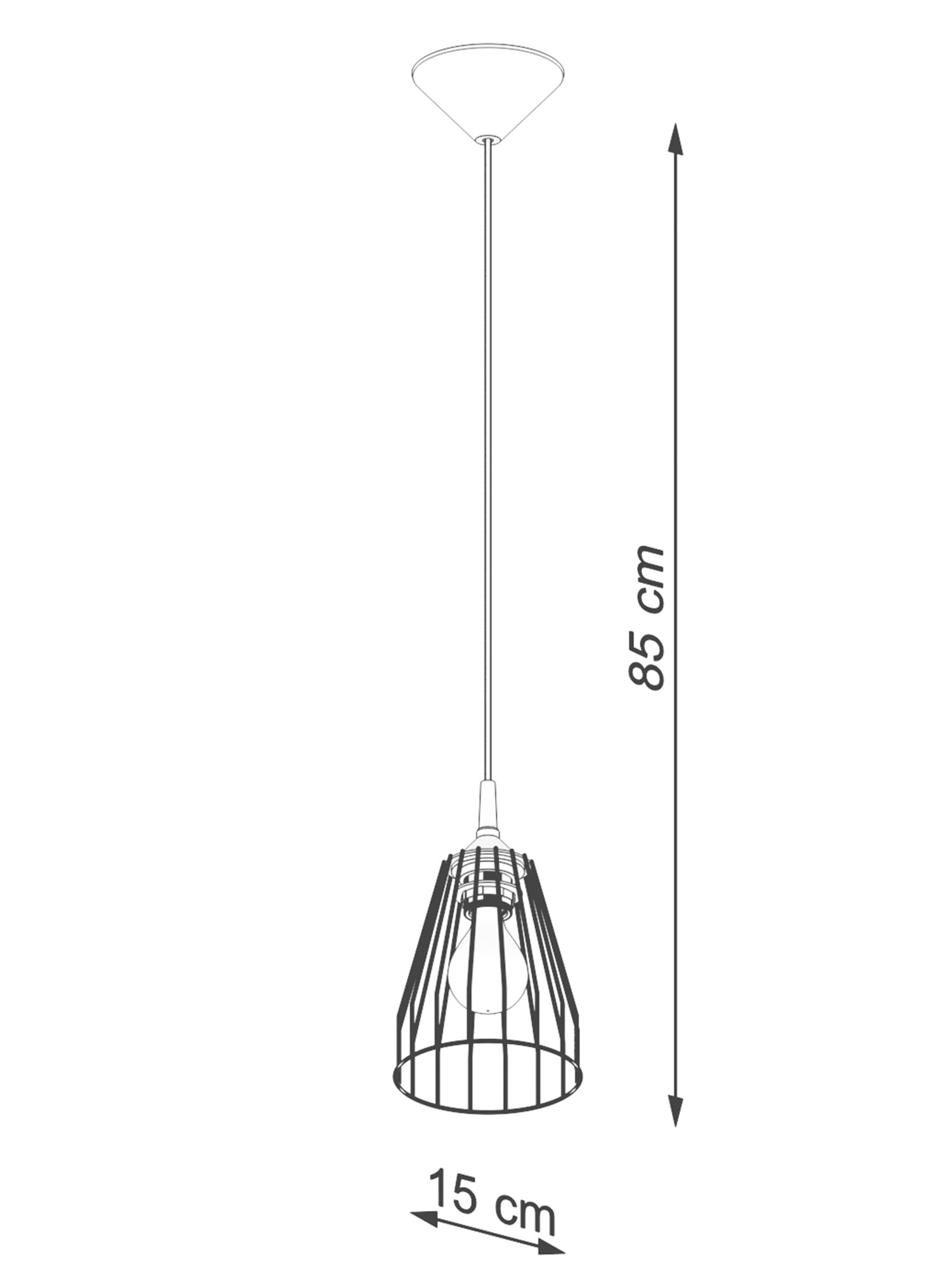 Rysunek wymiarowy lampy z drucianym kloszem, wysokość 85 cm Rysunek wymiarowy lampy z drucianym kloszem, wysokość 85 cm