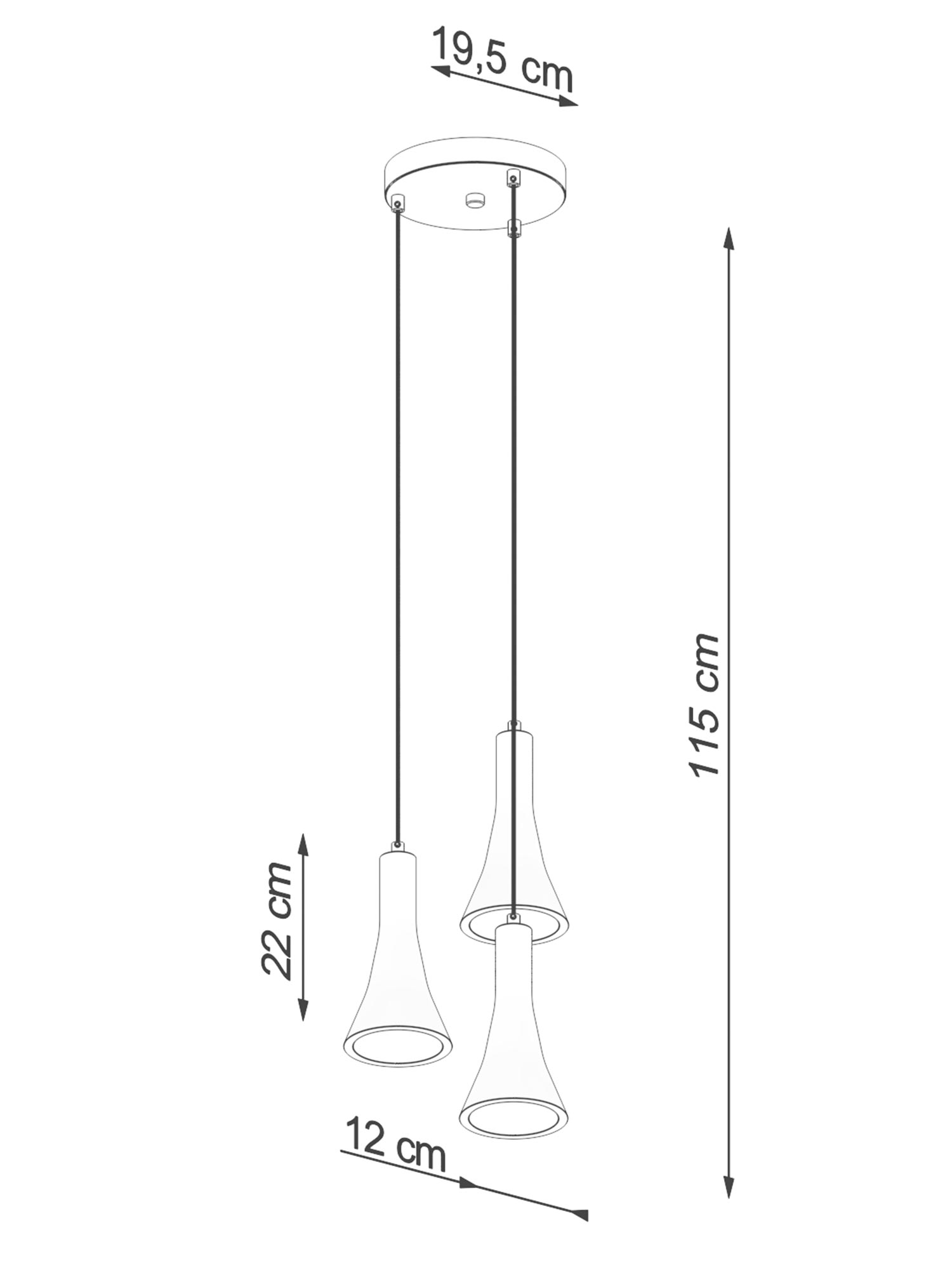 Rysunek techniczny lampy wiszącej z kloszem betonowym, wysokość 115 cm Rysunek techniczny lampy wiszącej z kloszem betonowym, wysokość 115 cm
