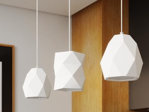 Miniaturka 5 - Geometryczne białe lampy wiszące nad wyspą kuchenną, styl nowoczesny