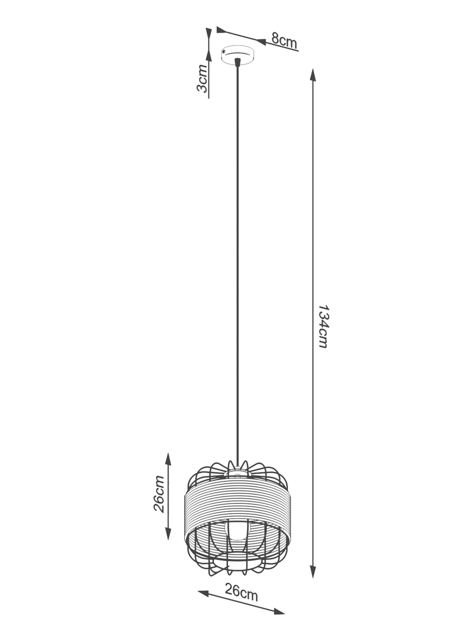 Rysunek montażowy lampy z plecionym abażurem w stylu boho Rysunek montażowy lampy z plecionym abażurem w stylu boho