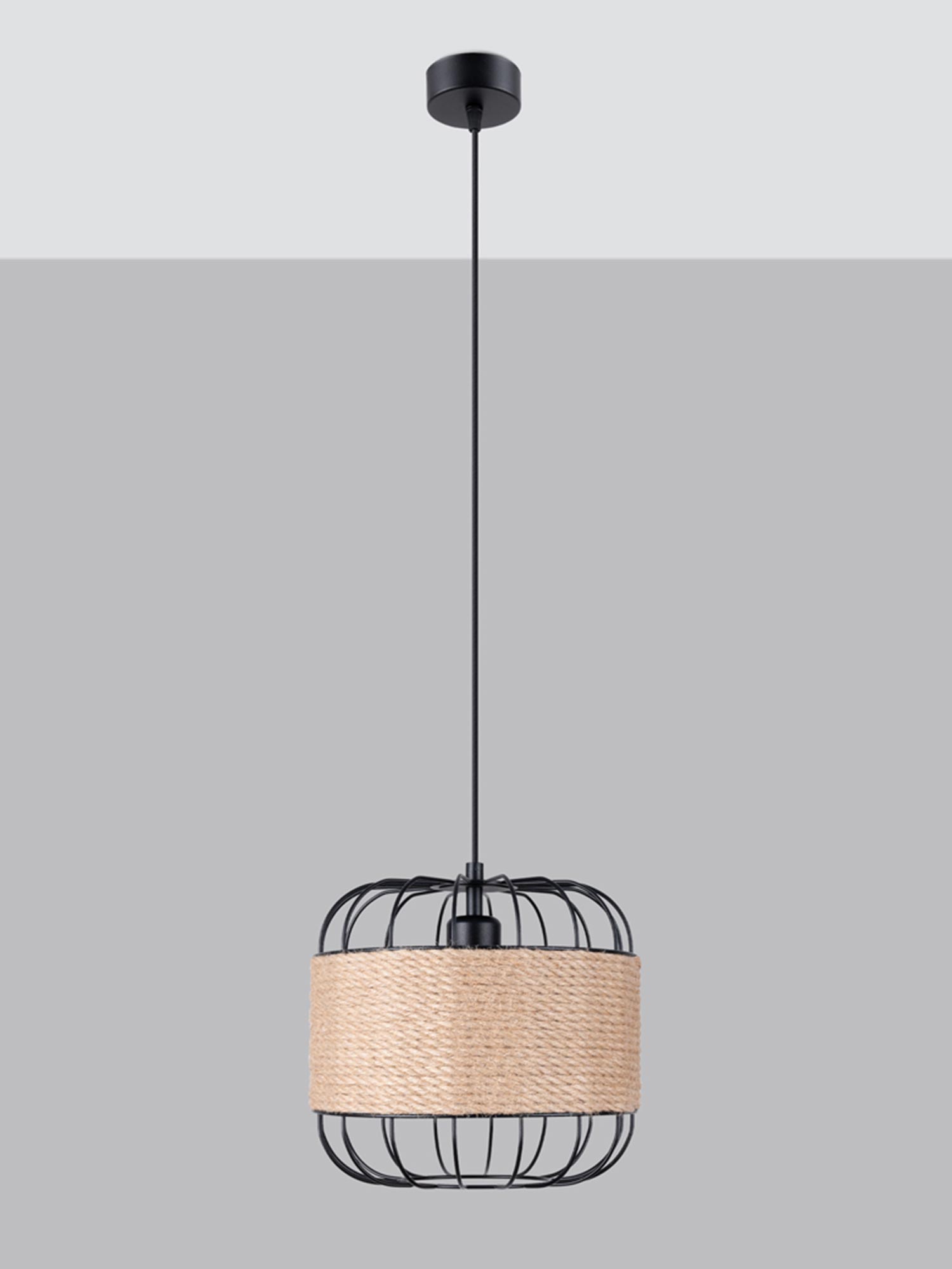 Stylowa lampa wisząca z jutą i metalem, styl boho Stylowa lampa wisząca z jutą i metalem, styl boho
