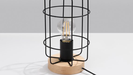 Miniaturka 1 - Lampa biurkowa z metalowym kloszem i drewnem
