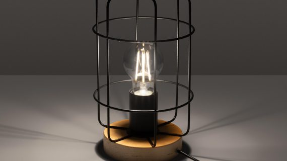 Miniaturka 2 - Industrialna lampa stołowa z drucianym kloszem i drewnianą bazą