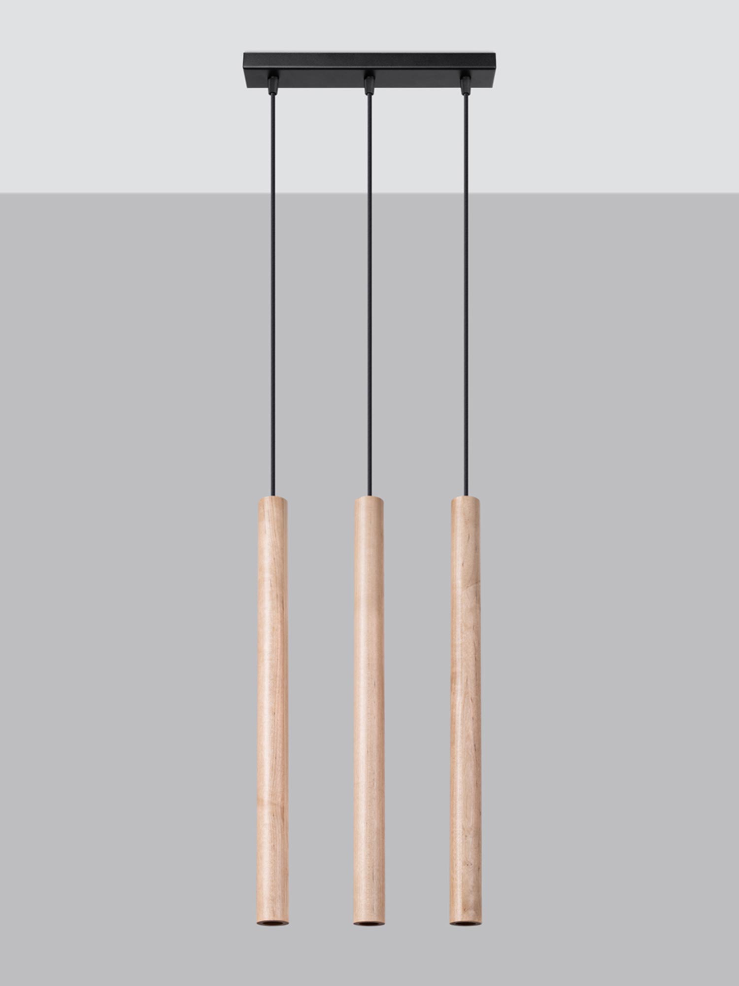 Designerska lampa z trzema punktami świetlnymi, drewno lite Designerska lampa z trzema punktami świetlnymi, drewno lite