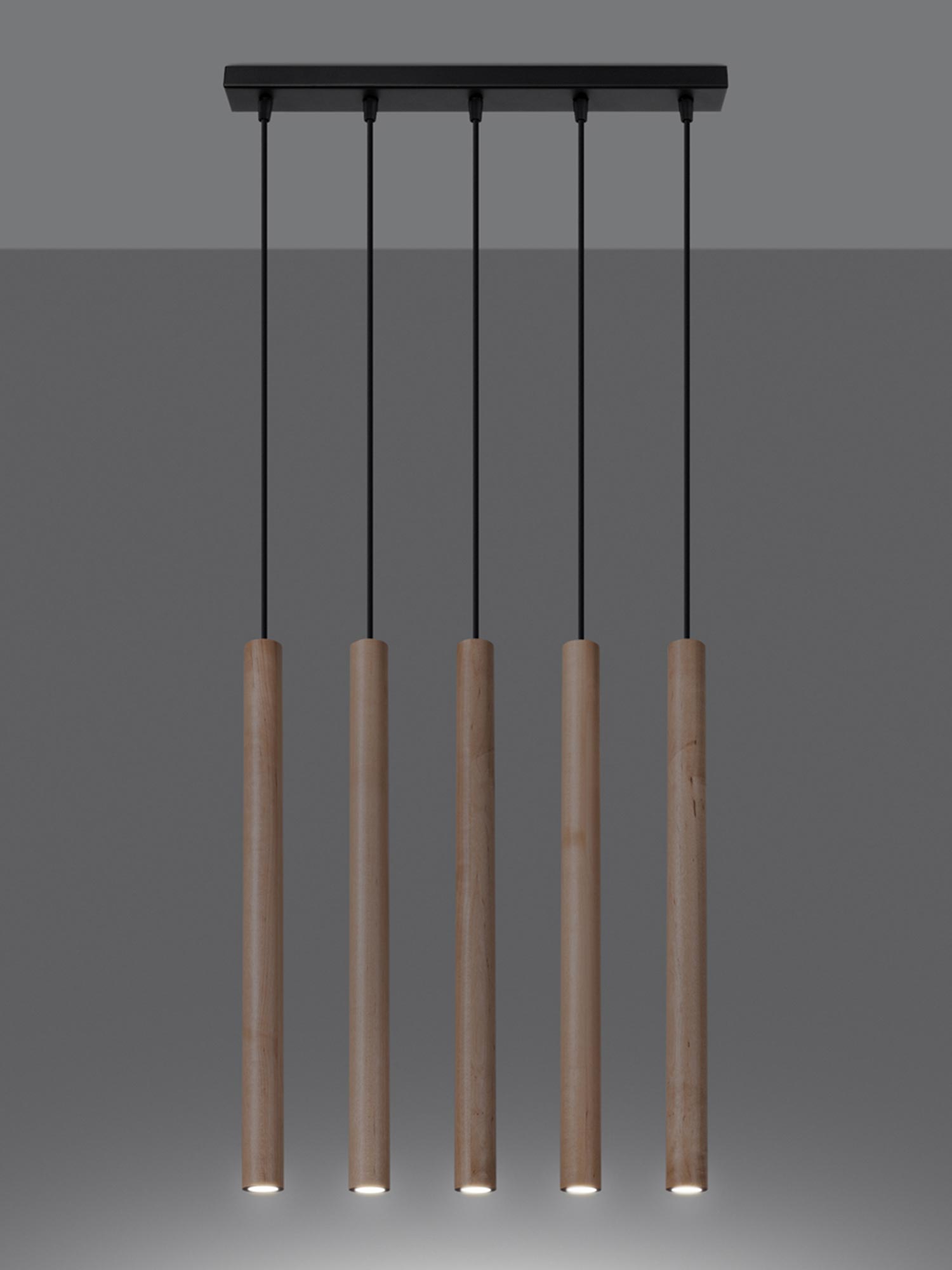 Lampa z pięcioma drewnianymi zwisami LED Lampa z pięcioma drewnianymi zwisami LED