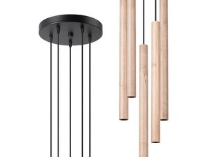 Miniaturka 1 - Lampa sufitowa z drewnianymi tubami i czarną okrągłą podsufitką