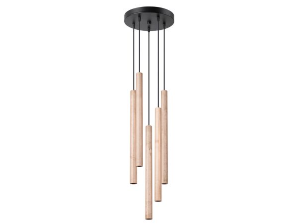 Lampa LED z pięcioma kloszami z drewna, styl nowoczesny