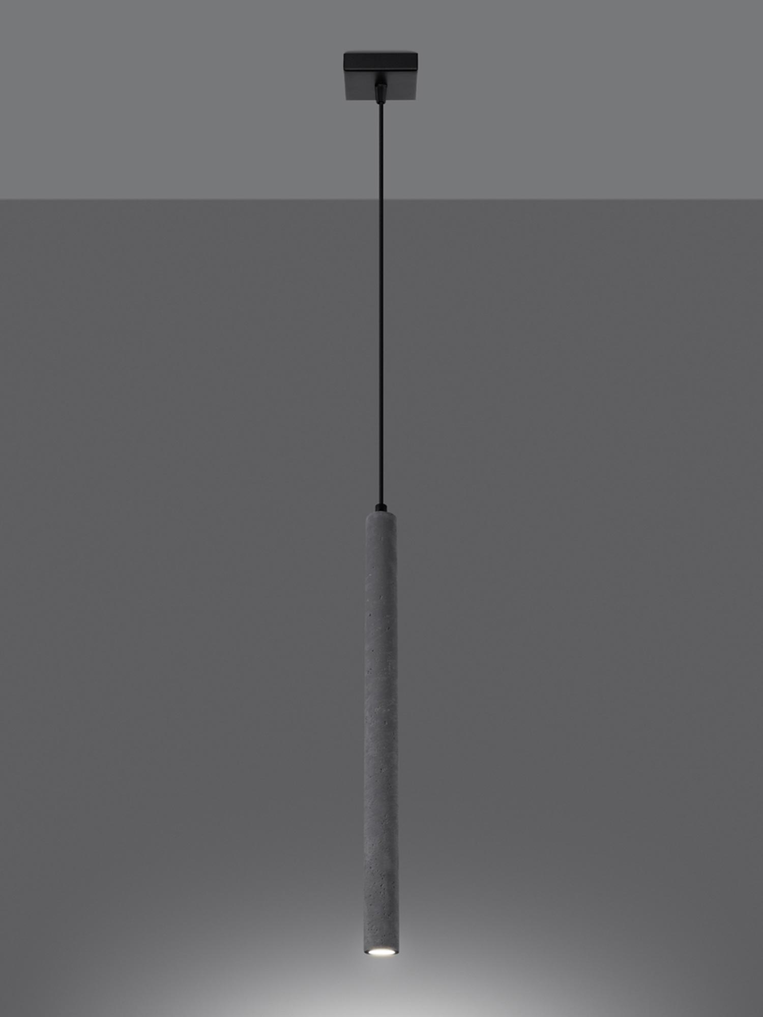 Pojedyncza betonowa lampa wisząca z czarnym przewodem, styl loftowy Pojedyncza betonowa lampa wisząca z czarnym przewodem, styl loftowy