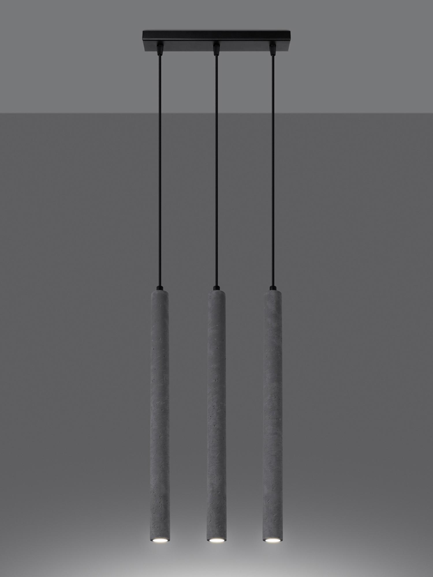 Potrójna lampa wisząca LED z betonowymi kloszami, styl industrialny Potrójna lampa wisząca LED z betonowymi kloszami, styl industrialny