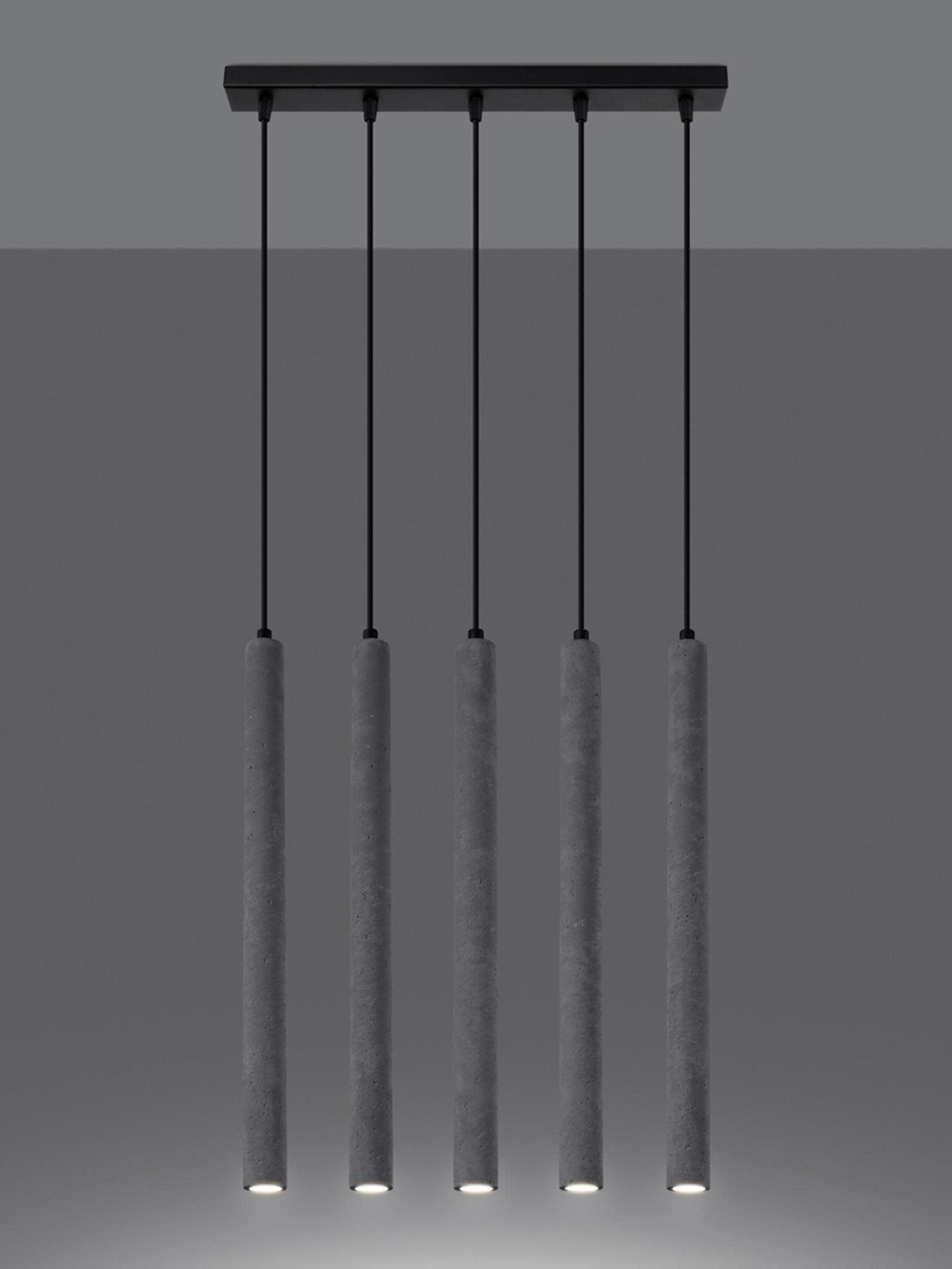 Szara lampa wisząca LED z betonowymi cylindrami, styl industrialny Szara lampa wisząca LED z betonowymi cylindrami, styl industrialny