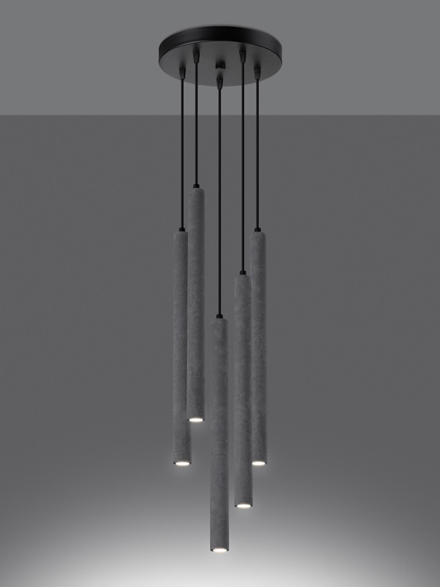 Betonowe lampy wiszące LED na czarnych przewodach, styl industrialny Betonowe lampy wiszące LED na czarnych przewodach, styl industrialny