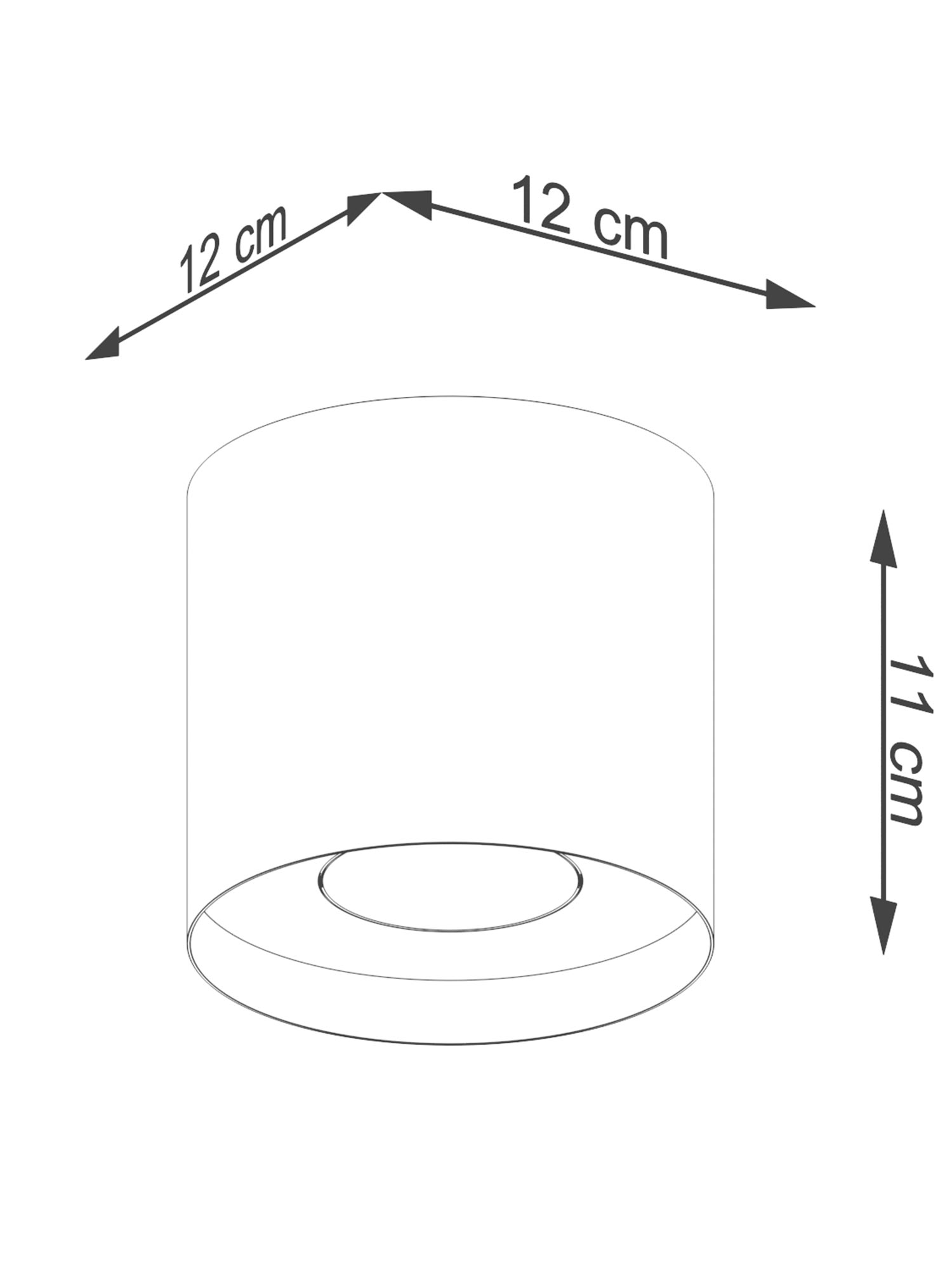 Schemat techniczny złotej lampy sufitowej – 12 cm średnicy, 11 cm wysokości Schemat techniczny złotej lampy sufitowej – 12 cm średnicy, 11 cm wysokości
