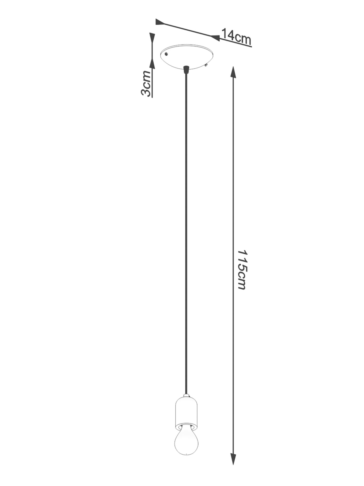 Rysunek techniczny betonowej lampy wiszącej o długości 115 cm Rysunek techniczny betonowej lampy wiszącej o długości 115 cm