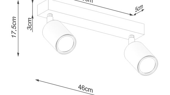 Miniaturka 7 - Techniczny rysunek lampy ściennej z dwoma reflektorami – 46 cm szerokości