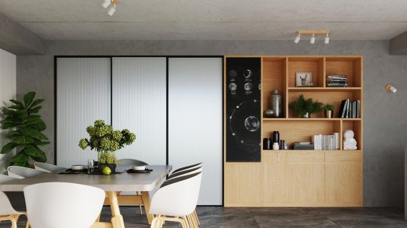 Miniaturka 4 - Jadalnia z dwoma białymi reflektorami LED nad stołem