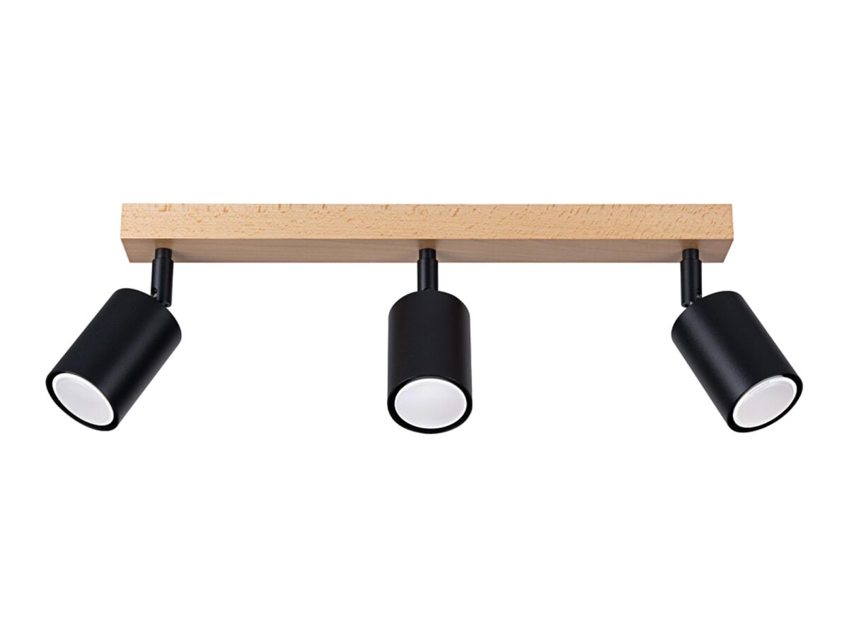 Industrielle Deckenleuchte schwarz Holz 45/5/3 CLARIS 3L