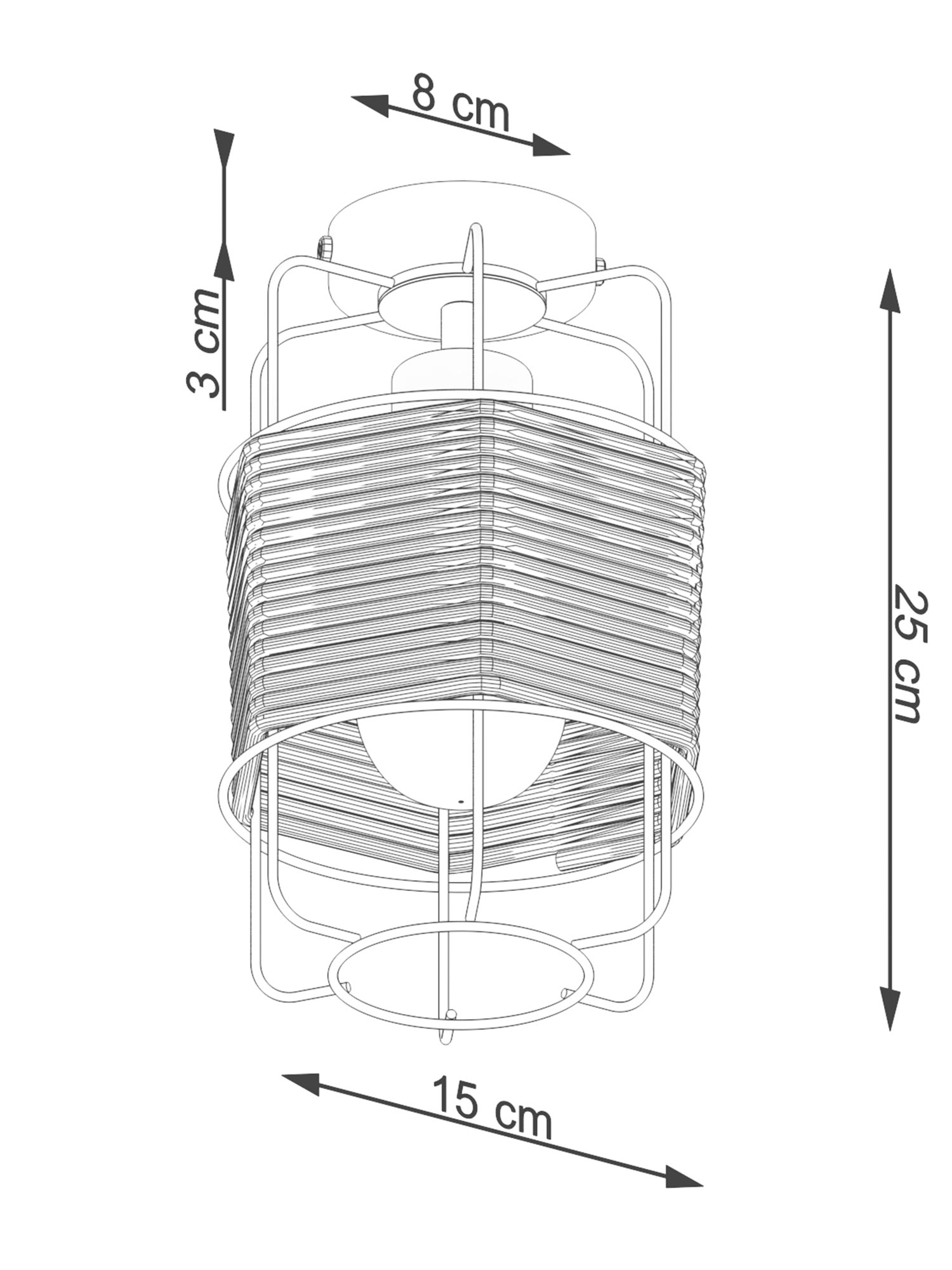 Wymiarowanie lampy z plecionym abażurem o średnicy 15 cm Wymiarowanie lampy z plecionym abażurem o średnicy 15 cm
