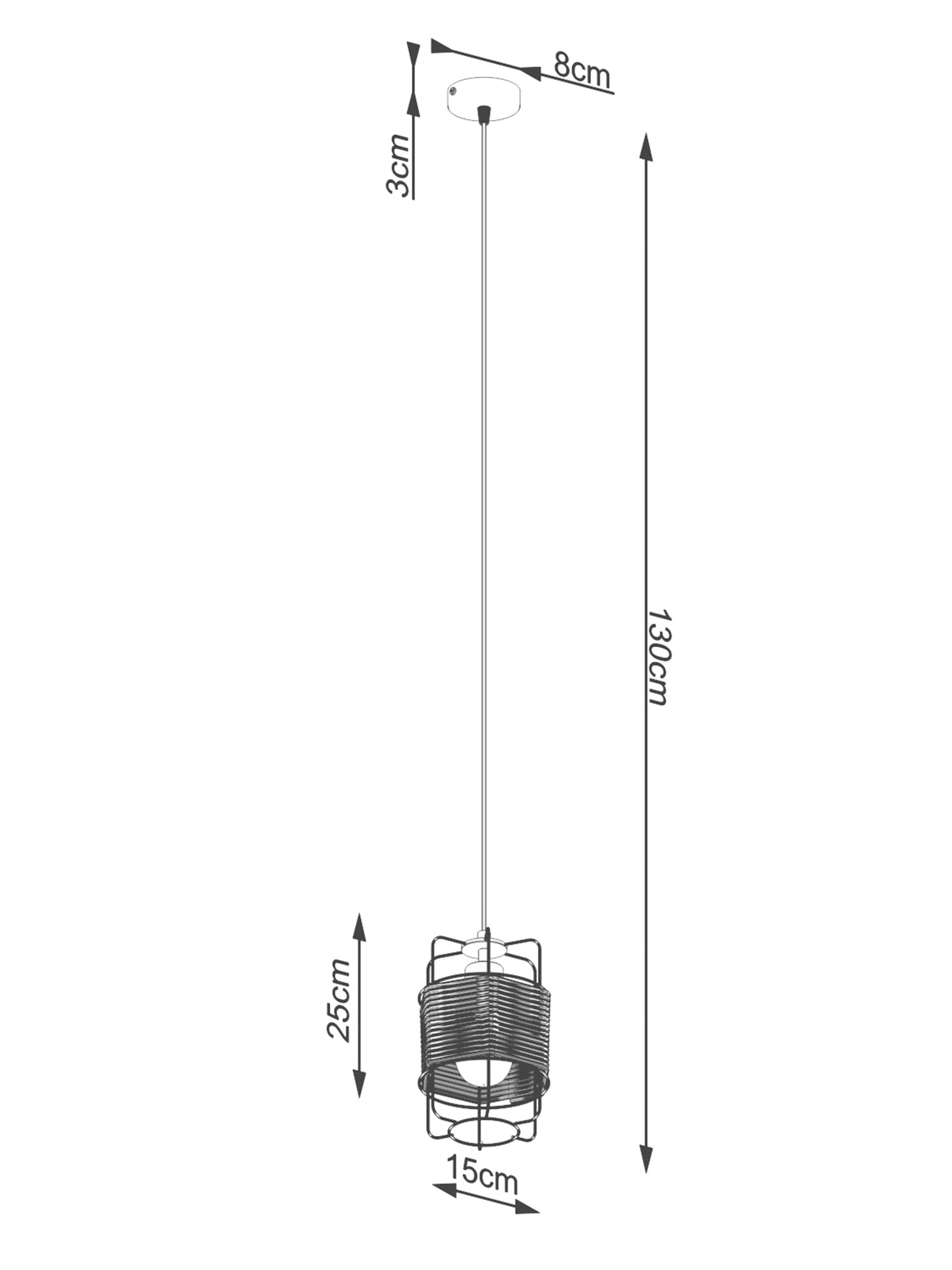Wymiarowanie lampy z plecionym abażurem i czarną oprawą Wymiarowanie lampy z plecionym abażurem i czarną oprawą