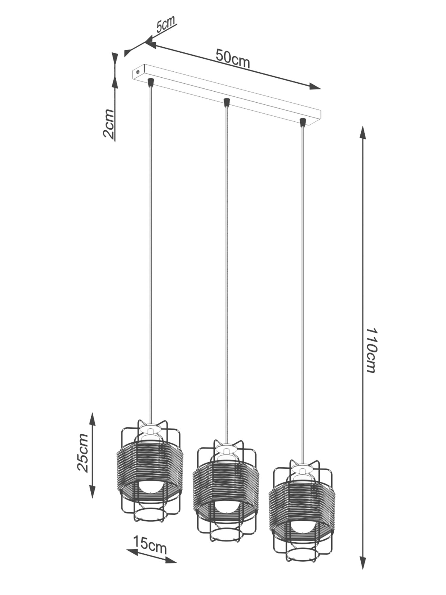 Wymiarowanie układu lamp z abażurami z naturalnej liny Wymiarowanie układu lamp z abażurami z naturalnej liny