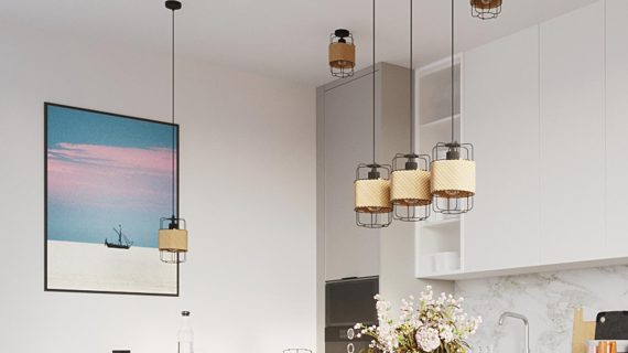 Miniaturka 6 - Nowoczesna jadalnia z sześcioma lampami z plecionym abażurem