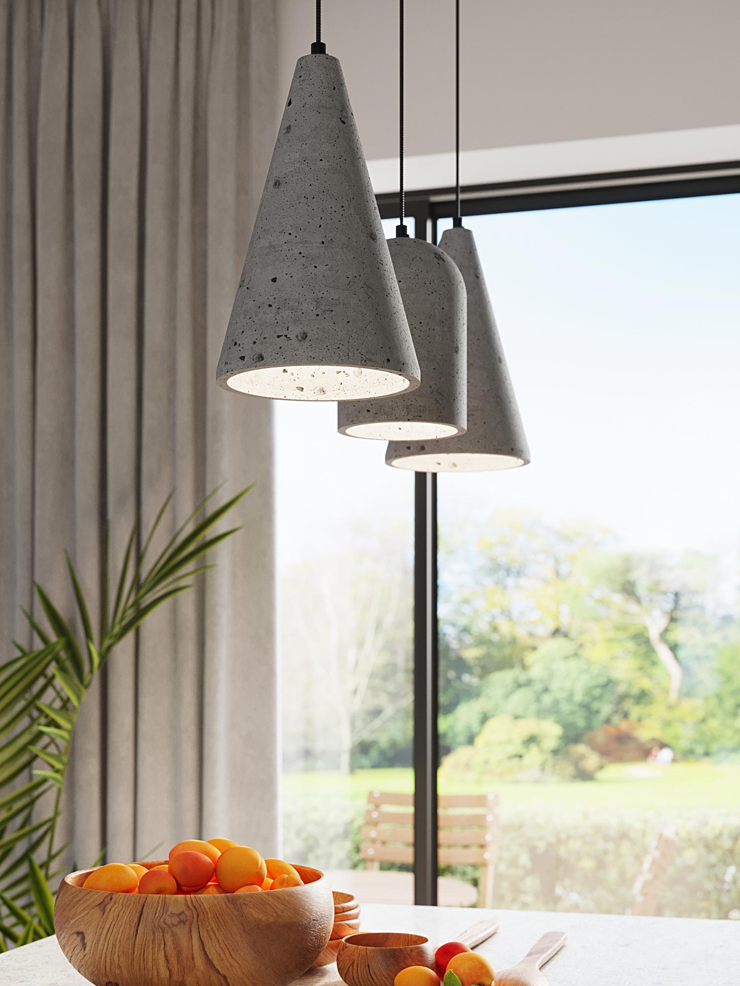 Lampa betonowa nad stołem w eleganckiej jadalni Lampa betonowa nad stołem w eleganckiej jadalni