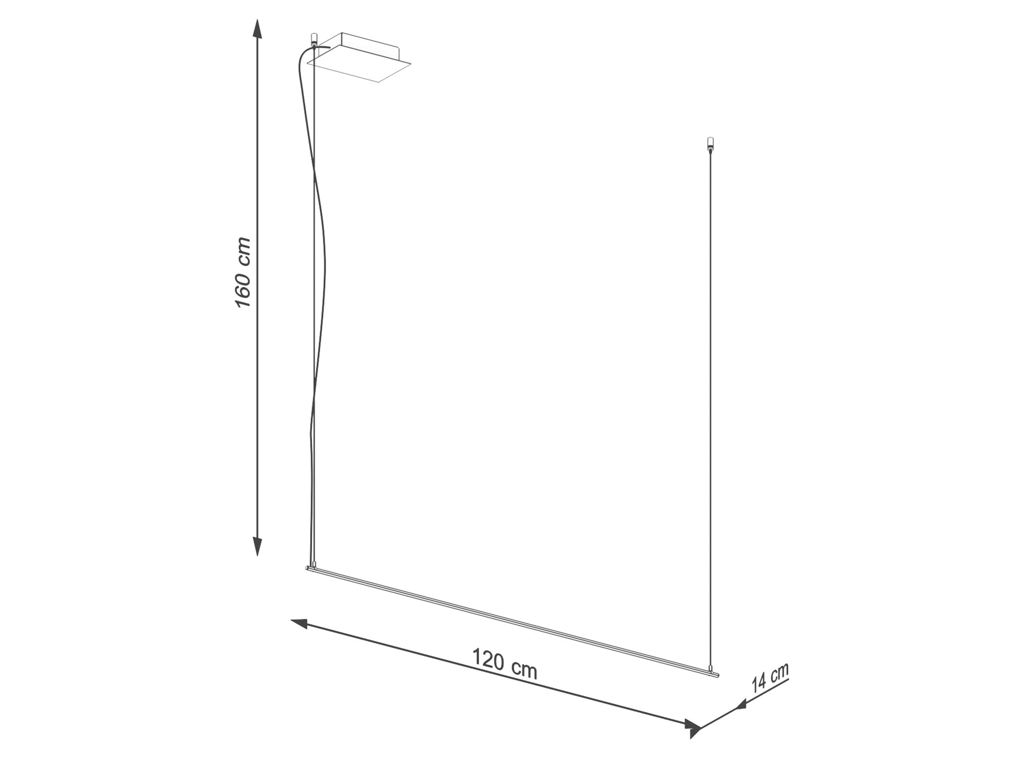 Techniczny rzut góra-dół liniowej lampy wiszącej LED Techniczny rzut góra-dół liniowej lampy wiszącej LED