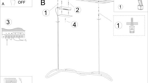 Miniaturka 13 - Rysunek montażowy lampy LED z giętym ramieniem i mocowaniem sufitowym