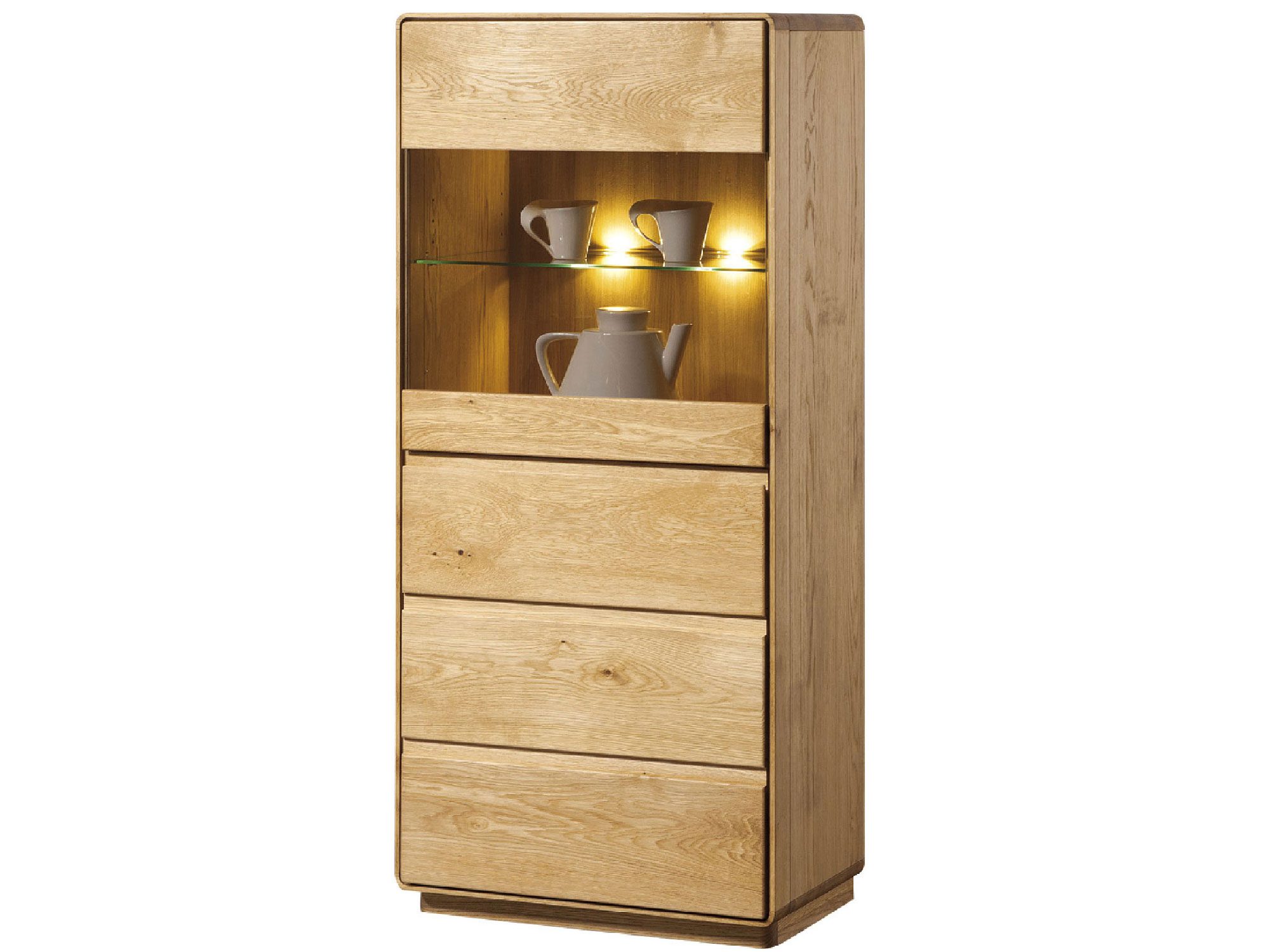 Nowoczesna witryna z szufladą i półkami LED