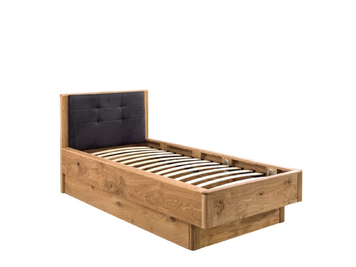 Eichenbett 90×200 cm mit Bettkasten und Kopfteil MASERI