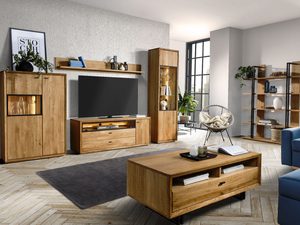 Miniaturka 11 - Aranżacja salonu z meblami z litego drewna i szafką RTV
