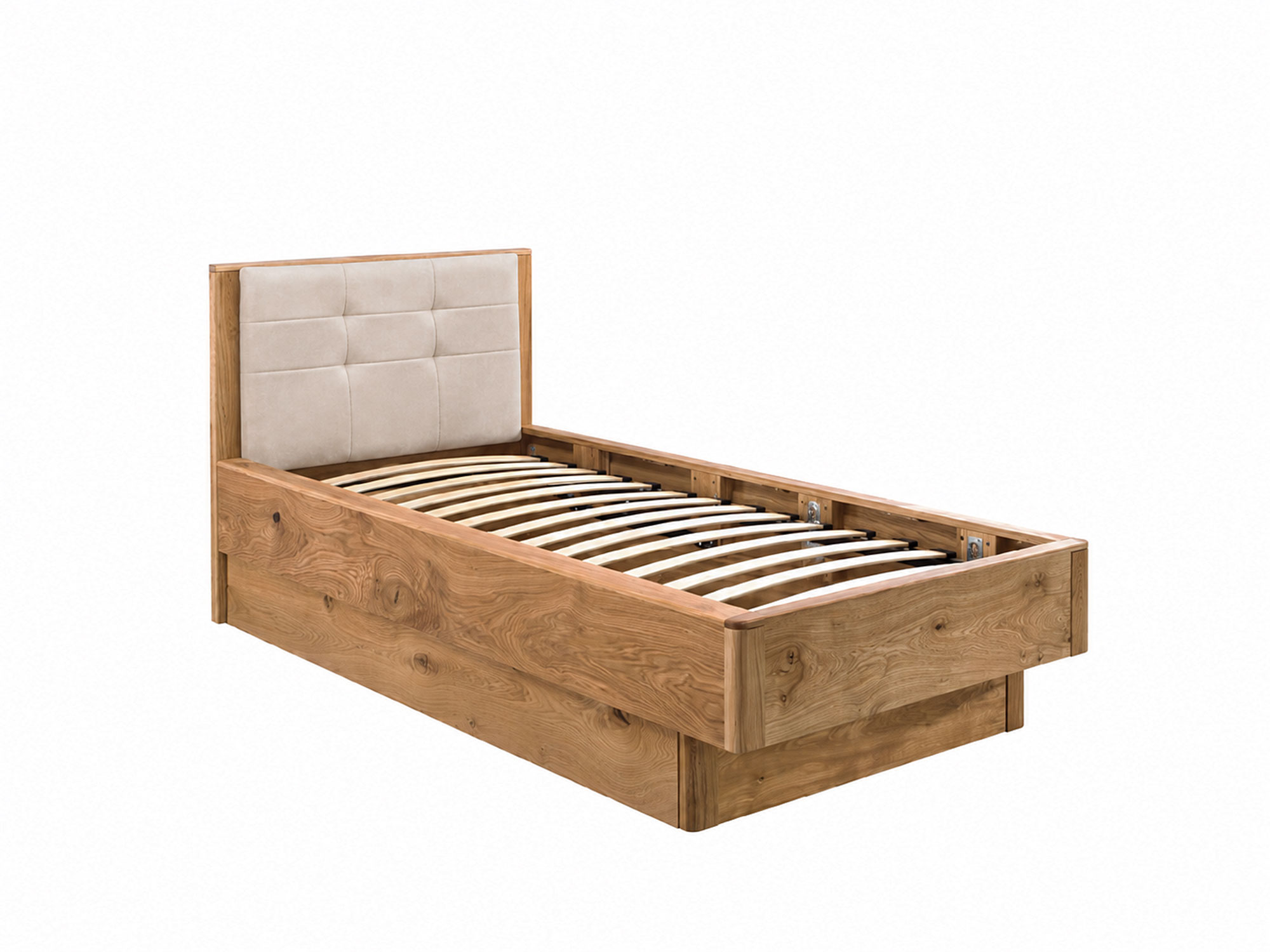 Einzelbett Massivholz Eiche geölt mit Kopfteil 90x200 cm MASERI