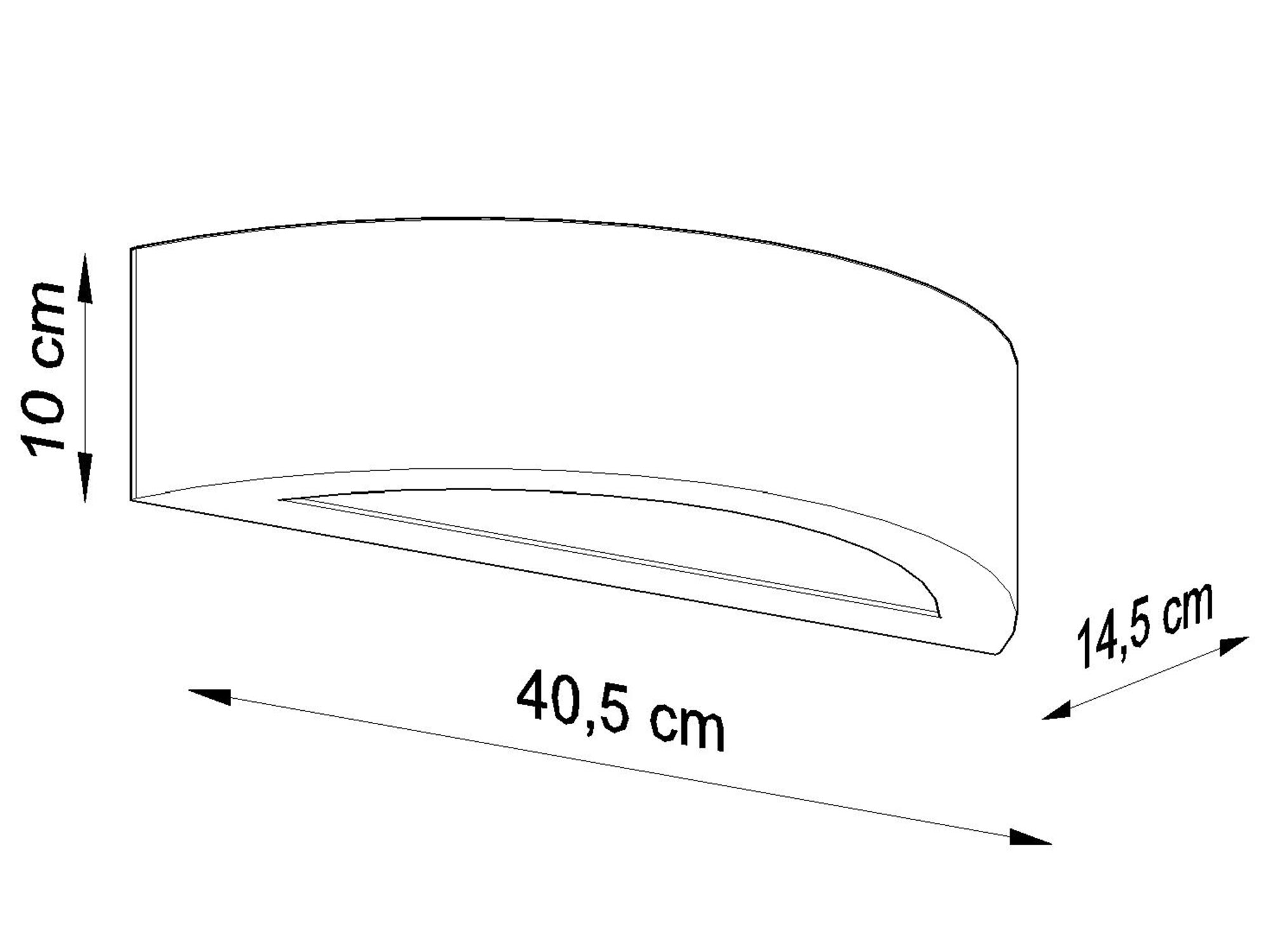 Rysunek techniczny półokrągłego kinkietu LED o szerokości 40,5 cm Rysunek techniczny półokrągłego kinkietu LED o szerokości 40,5 cm
