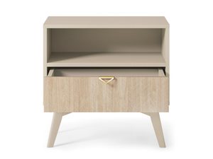 Miniaturka 7 - Beżowa szafka nocna z otwartą półką i jasną szufladą