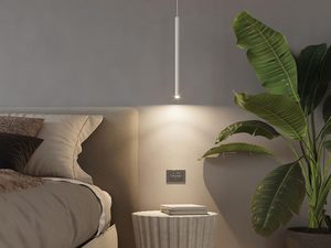 Miniaturka 3 - Nowoczesna sypialnia z lampą LED przy ścianie i rośliną doniczkową